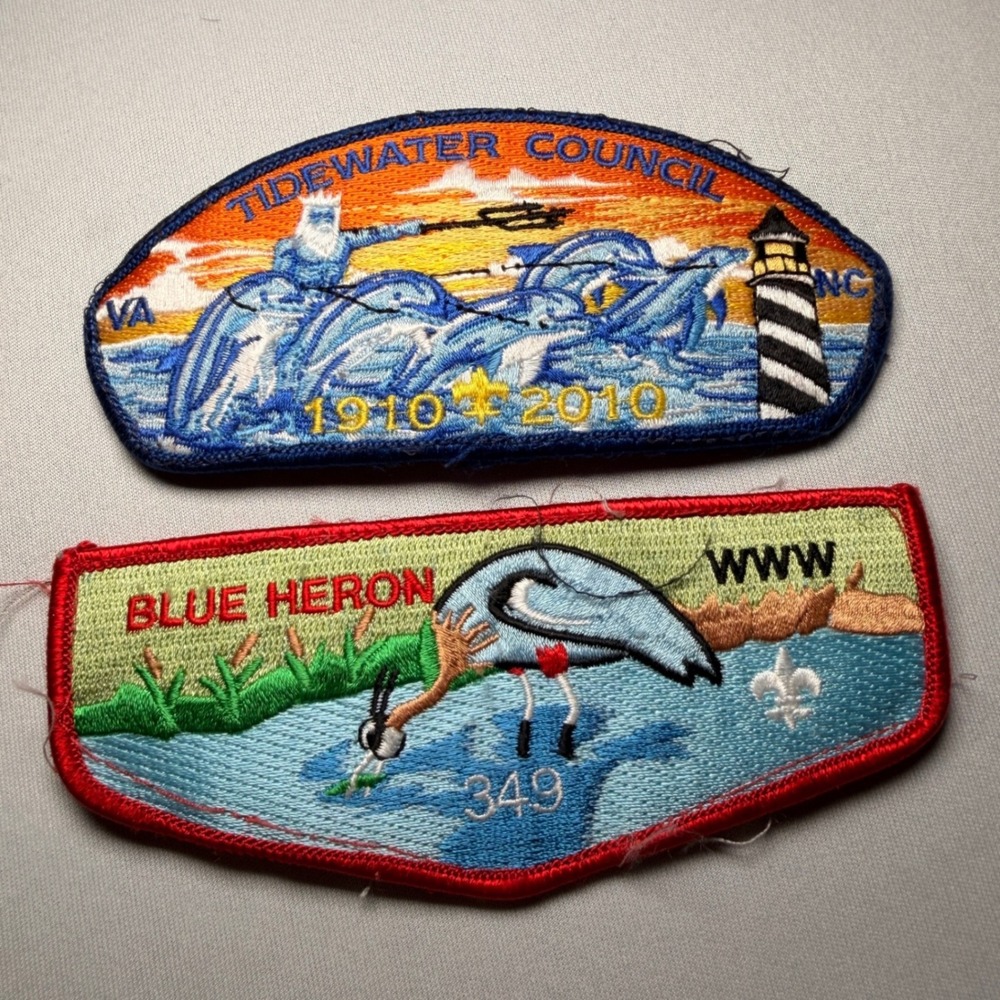Boy Scout Patch Lot 2 Tidewater Council 2010 Centennial Blue Heron King Neptune